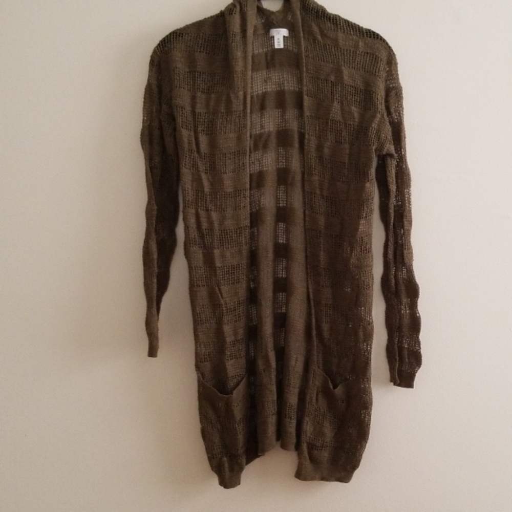 Bp. Olive Green Open Crochet Knit Long Cardigan XS